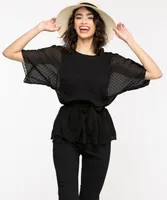 Dolman Sleeve Dotted Peplum Blouse