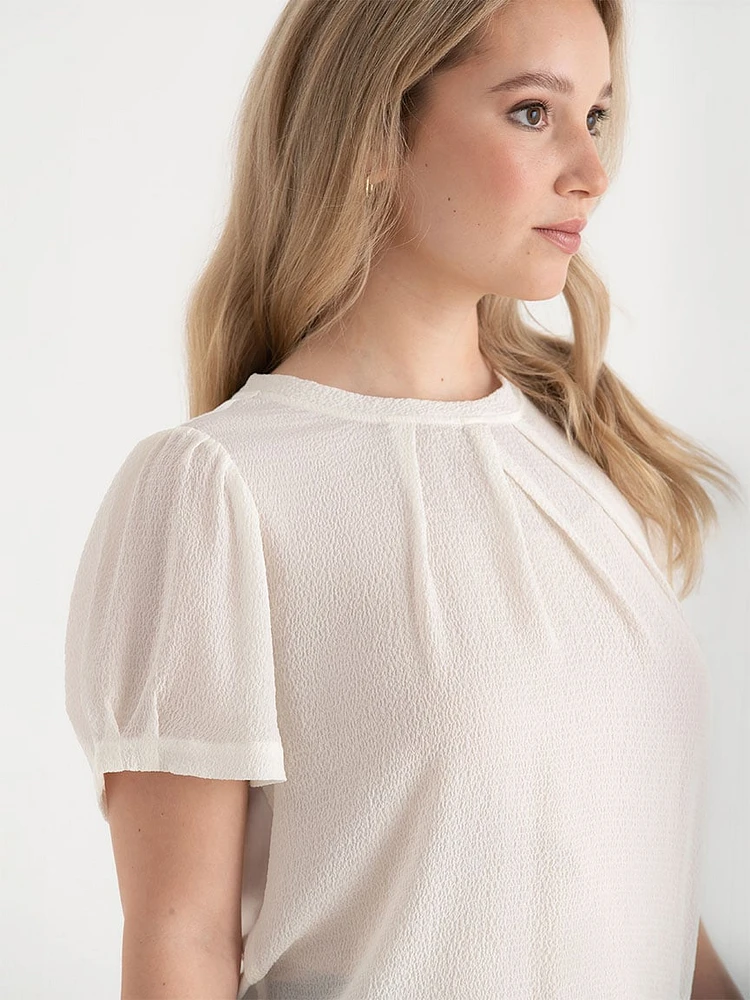 Short Sleeve Mix Media Blouse