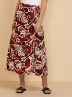 Viscose Linen Thigh Slit Midi Skirt