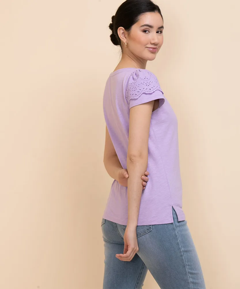 Tulip Sleeve Top with Eyelet Detail