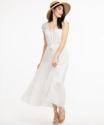 Lace Yoke V-Neck Dress