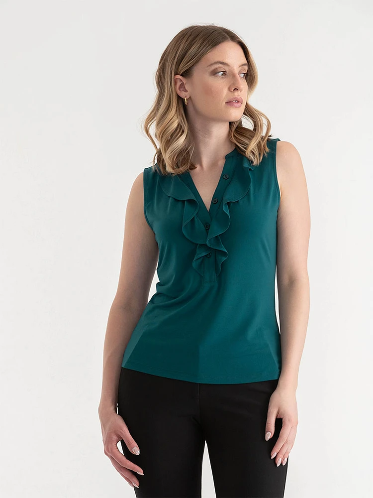 Sleeveless Ruffle Henley Top