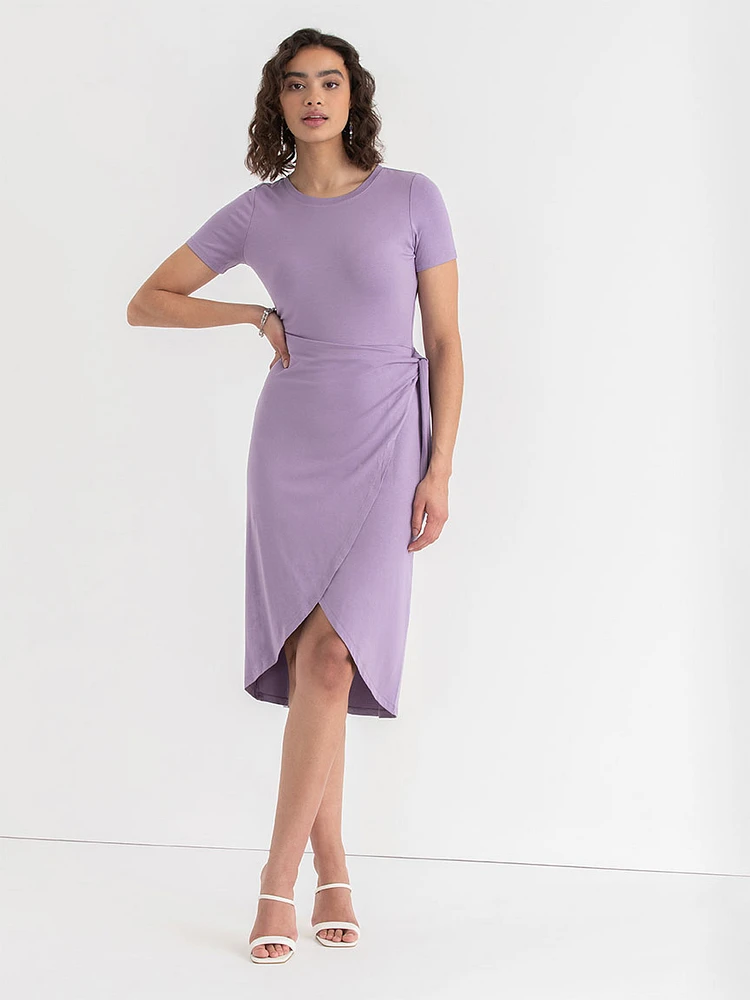 Crew Neck Short Sleeve Side Tie Dress