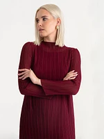 Mock Neck Box Pleat Dress