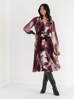 Long Sleeve Pleated Midi Dress