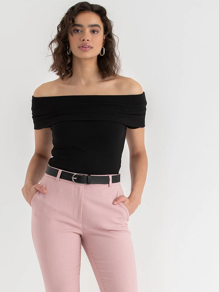 Off Shoulder Ribbed Top