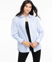 Blue Oversized Long Sleeve Collared Shirt