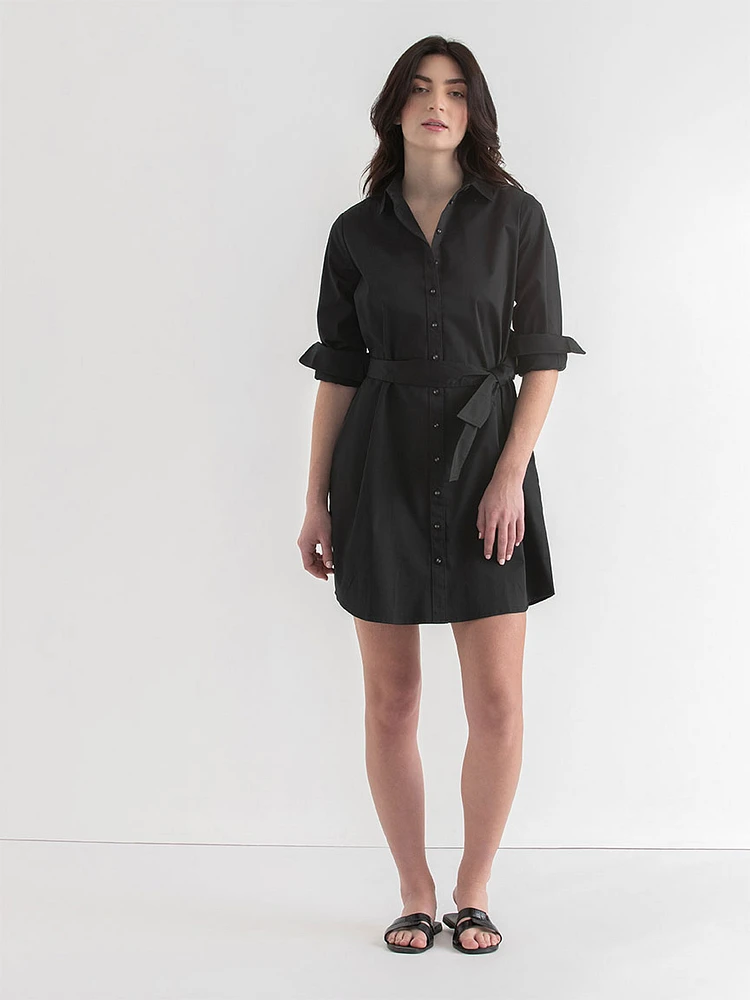 Roll Sleeve Shirtdress with Belt