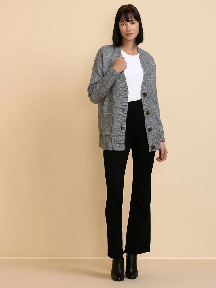 Button-Front Longer-Length Cardigan