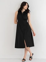 Sleeveless Midi Shirtdress with Back Cutout Luxe Poplin