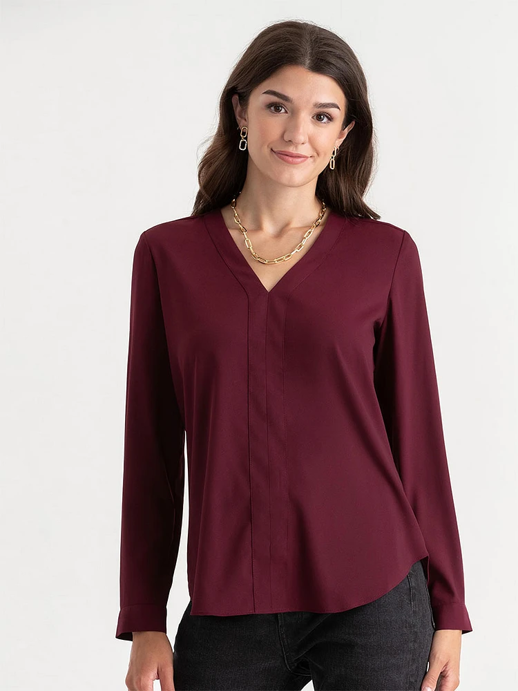 V-Neck Long Sleeve Blouse