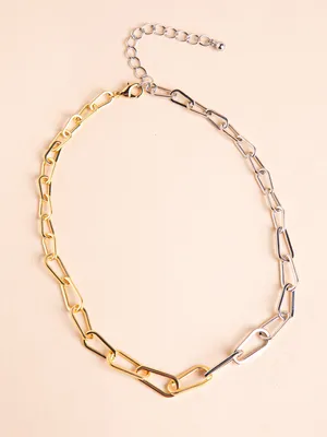 Silver and Gold Chain-Link Necklace