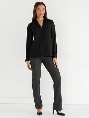 V-Neck Blouse with Covered Buttons