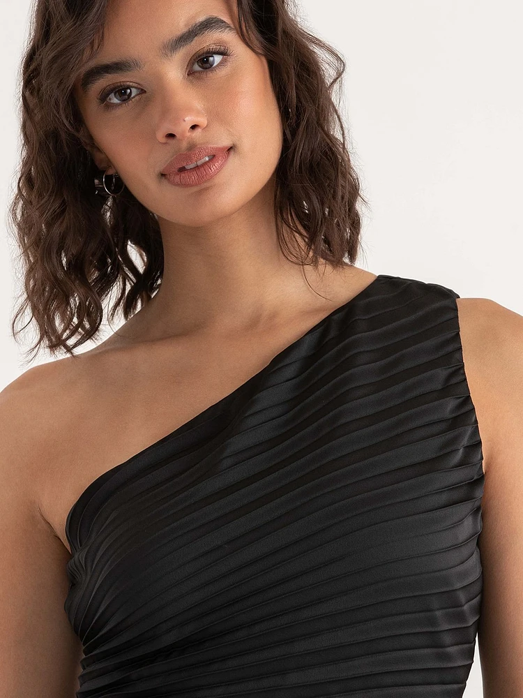 One Shoulder Pleated Dress