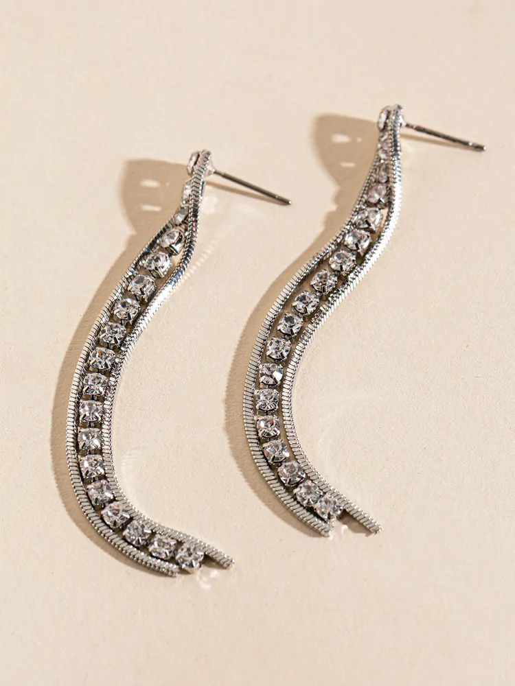 Silver Snake-Chain Earrings with Crystals