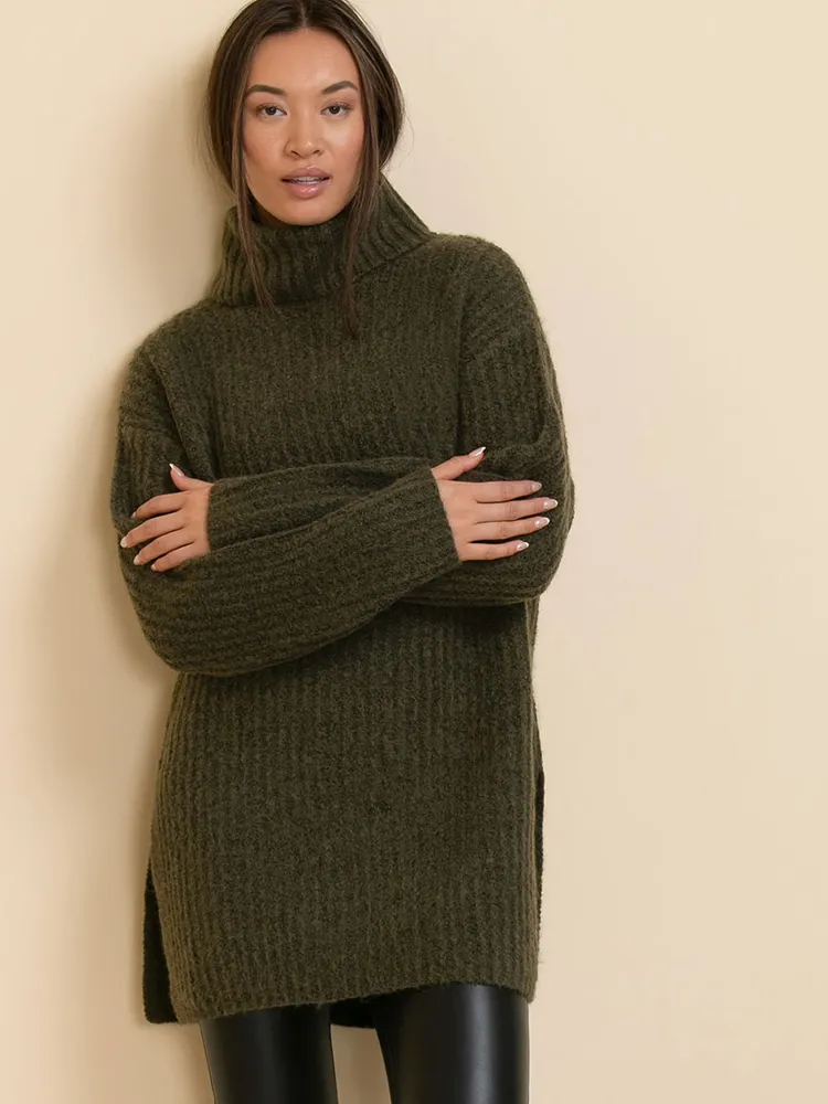 Wool-Blend Chunky Tunic Sweater