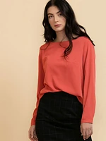 Lydia Long Sleeve Boatneck Button-Back Blouse