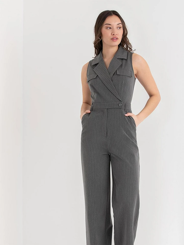 Sleeveless Collared Jumpsuit Luxe Tailored