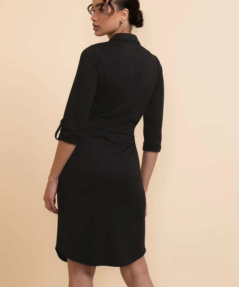 3/4 Sleeve Collared Dress with Belt