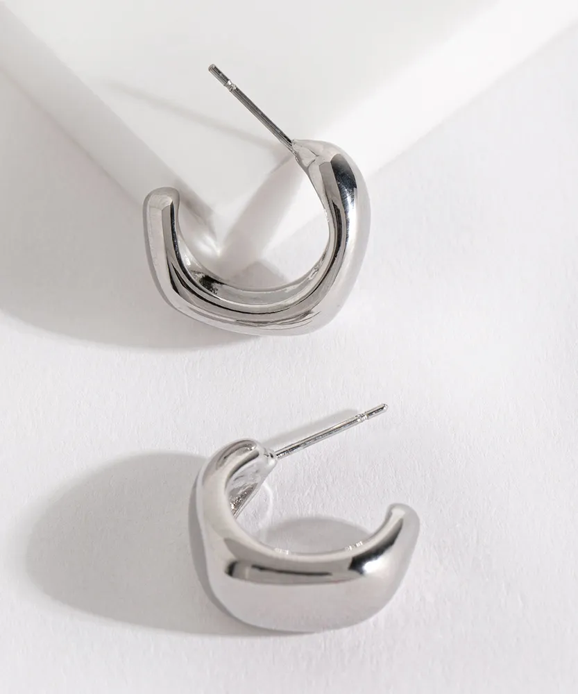 Small Shaped Silver Huggie Earrings