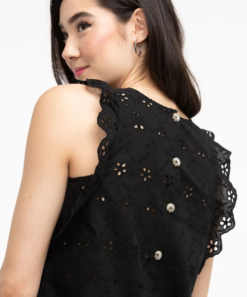 Eyelet Button Back Blouse