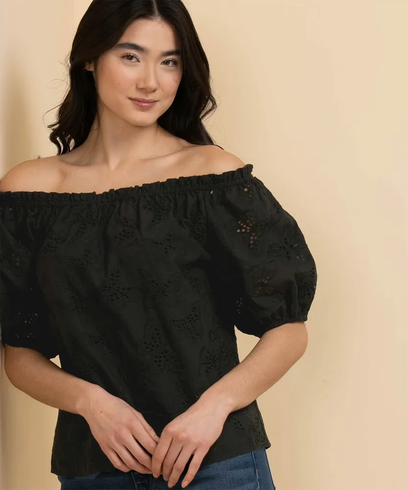 On/Off Shoulder Blouse with Puffed Sleeves