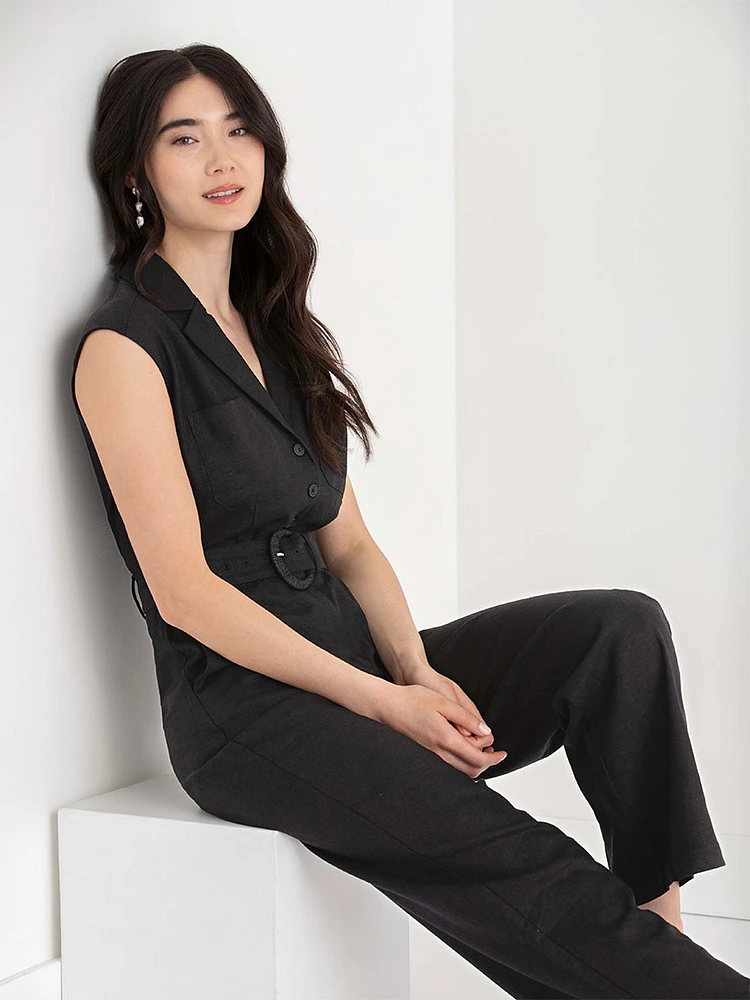 Linen Tailored Jumpsuit with Belt