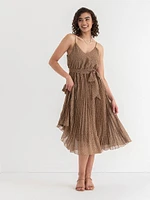 V-Neck Pleated Skirt Midi Dress