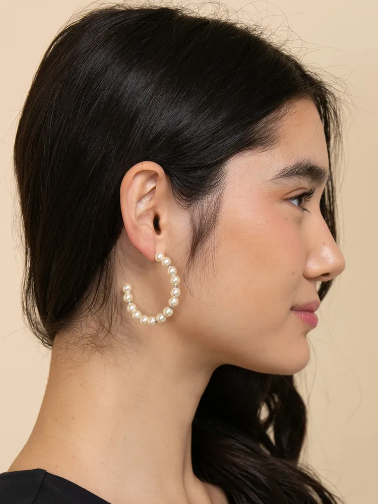 Glass Pearl Hoop Earrings