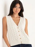 Button Front Cable Sweater Vest