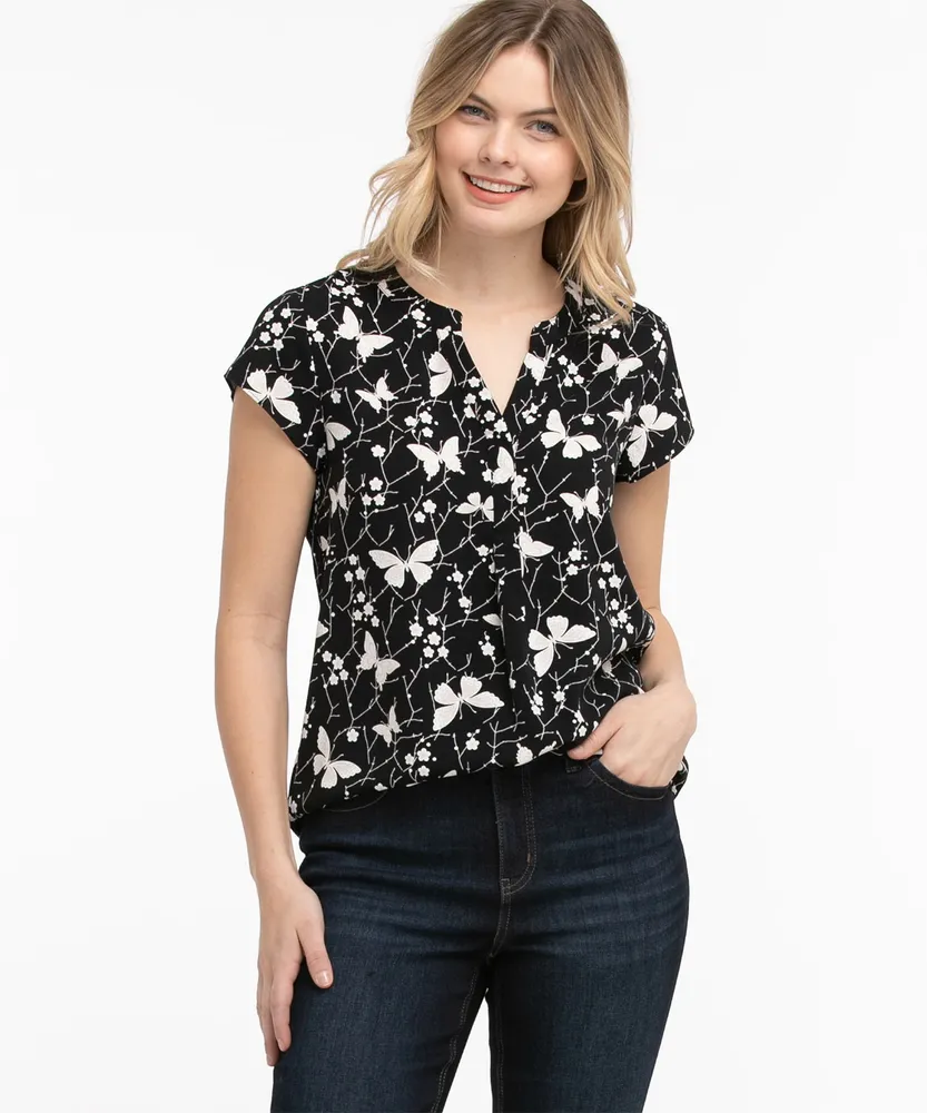 Short Sleeve Henley Pocket Blouse