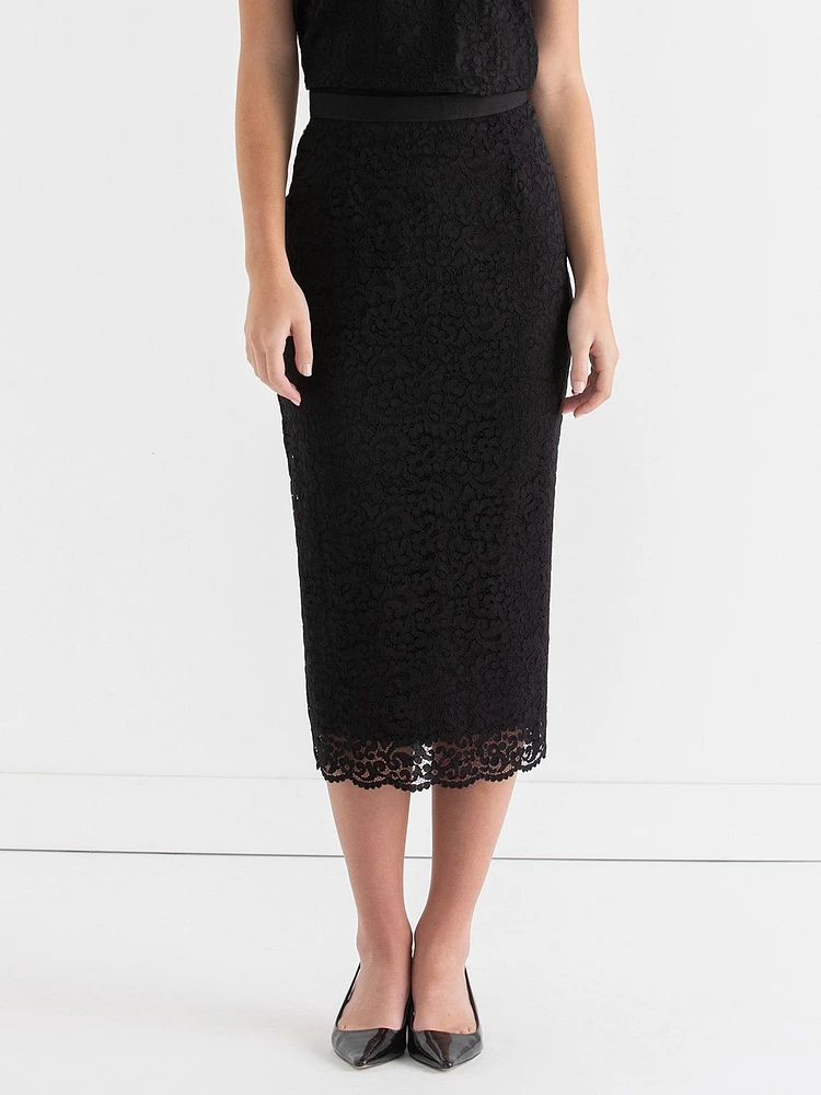 Lace Overlay Midi Skirt