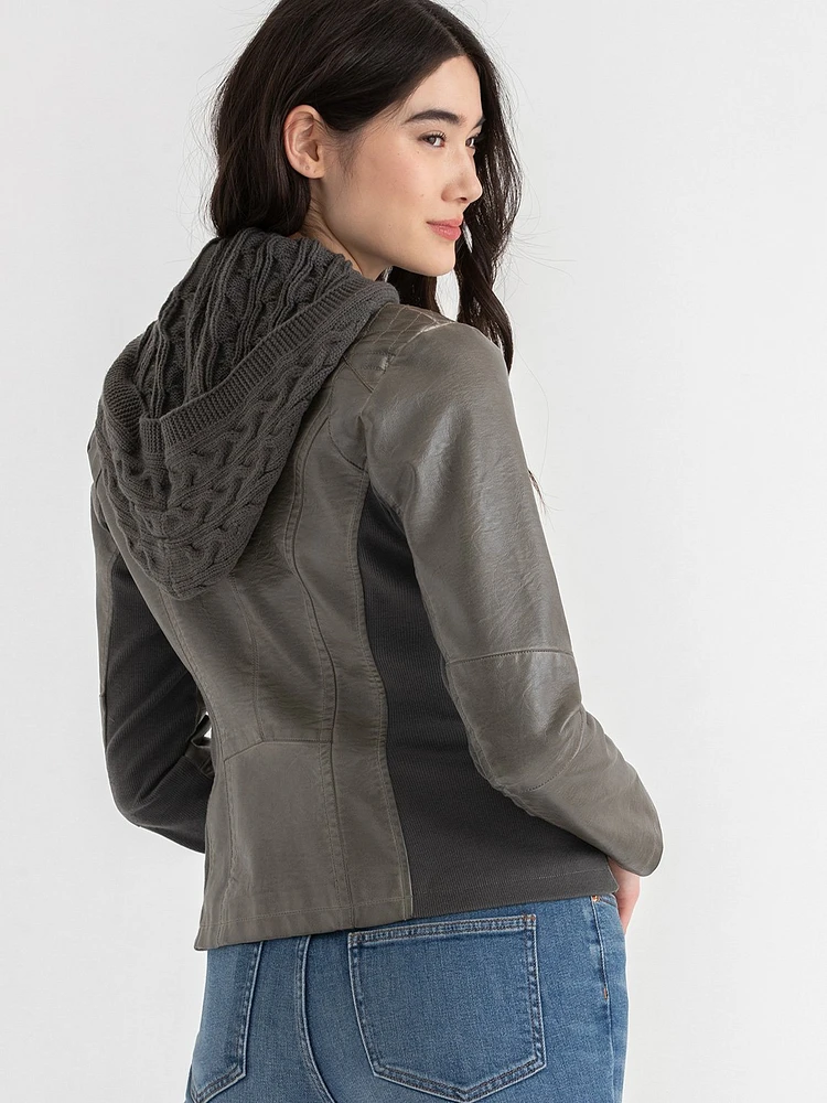 Hooded Faux Leather Jacket