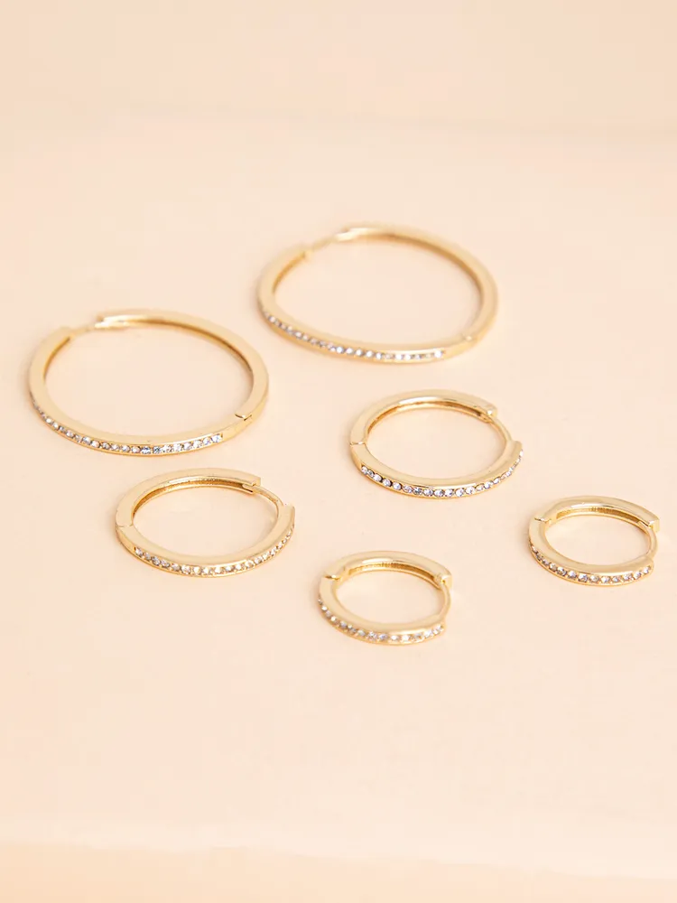 Trio Pack 14K Gold Pavé Hoop Earrings