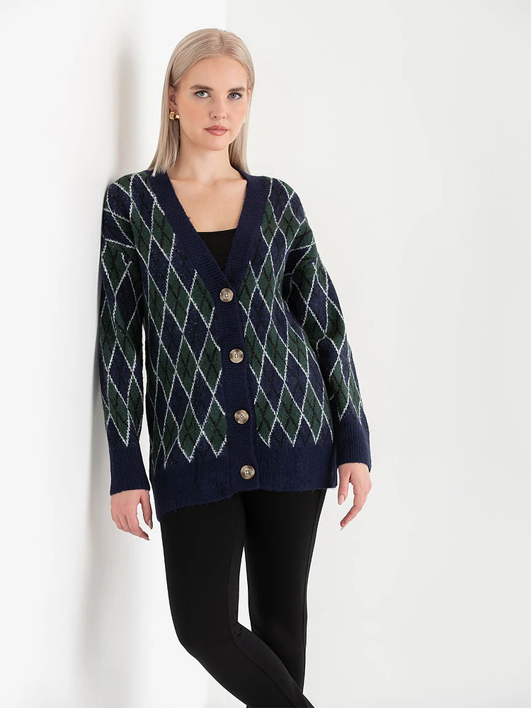 Argyle Button Front Cardigan