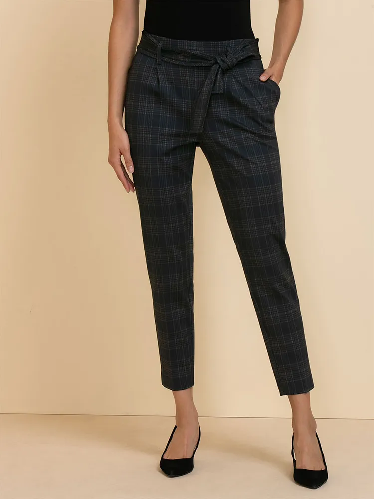 Plaid Tie Front Pant Ponte