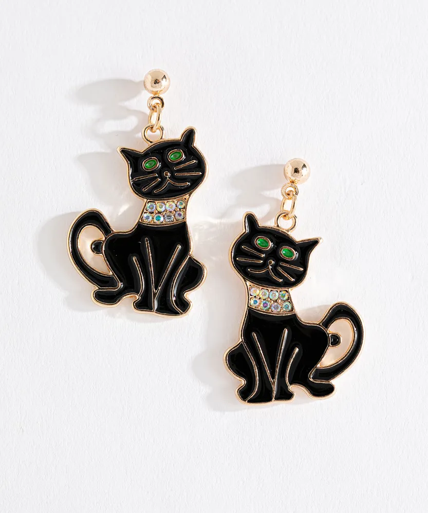 Rhinestone Cat Earring