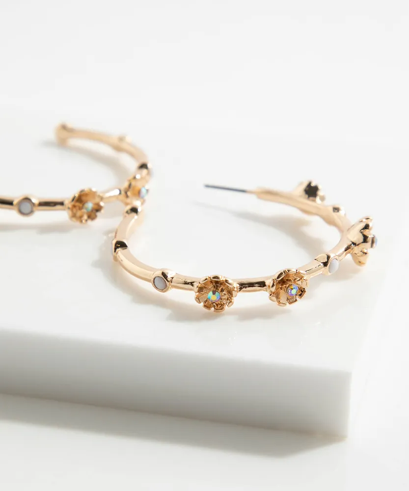 Gold Hoops with Flower Detail