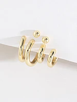 Ball Stud and Hoop Earring Trio in Gold