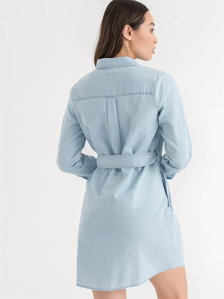 Denim Dress with Belt