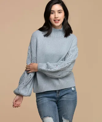 Femme By Design Mock Neck Cable Sleeve Sweater