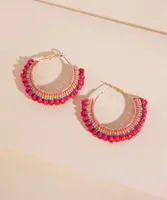 Large Beaded Fanned-Out Hoop Earrings