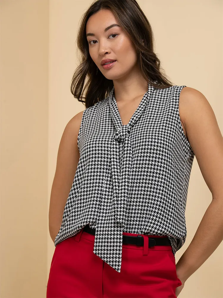 Sleeveless Tie-Neck Blouse