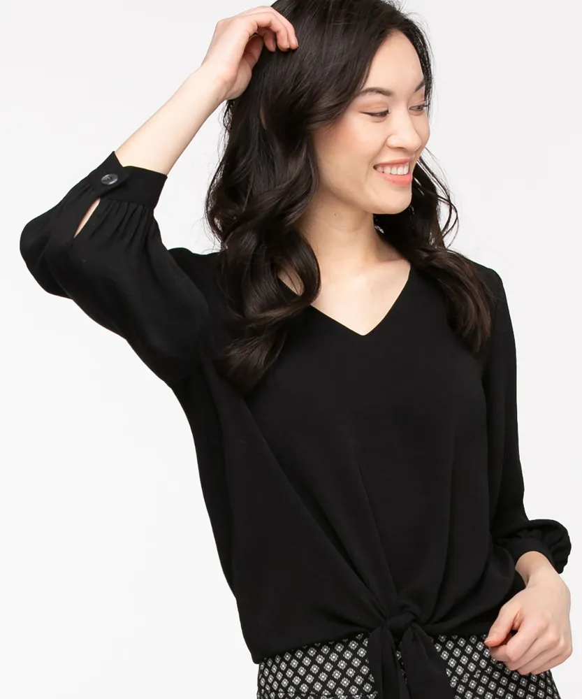 Tie-Front V-Neck Blouse