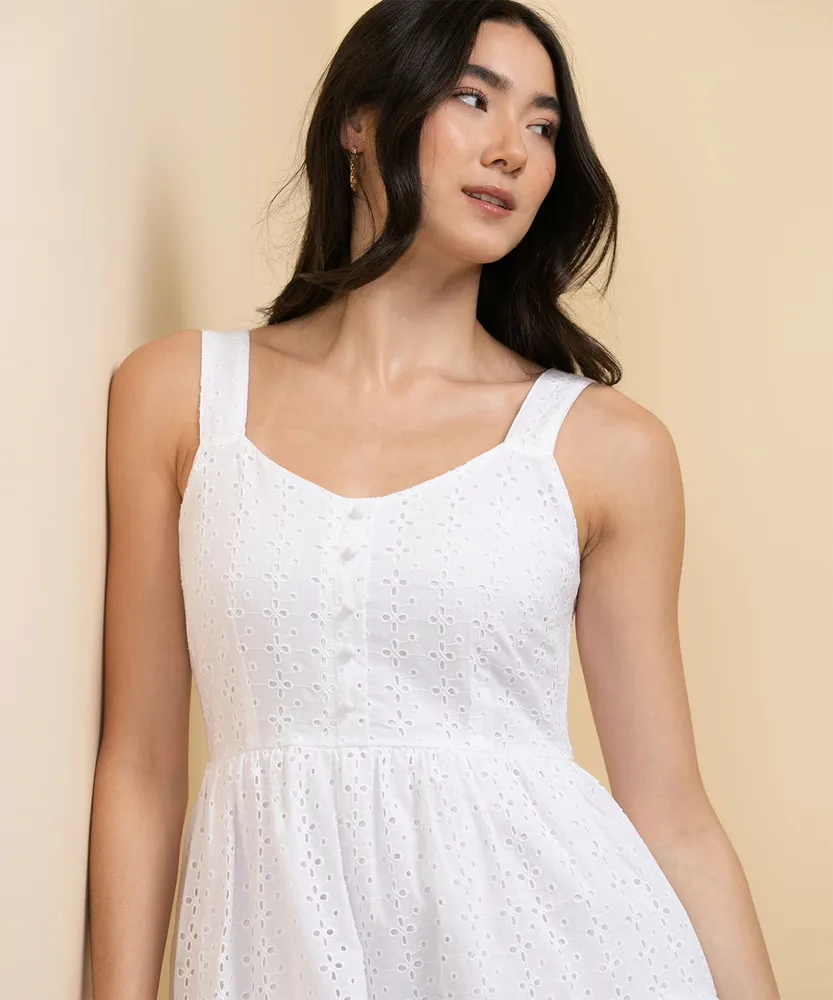 Wide-Strap Eyelet Dress