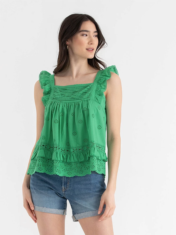 Cotton Ruffle Tank Blouse