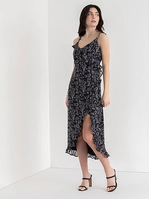 Chiffon Ruffle Dress with Tie Straps