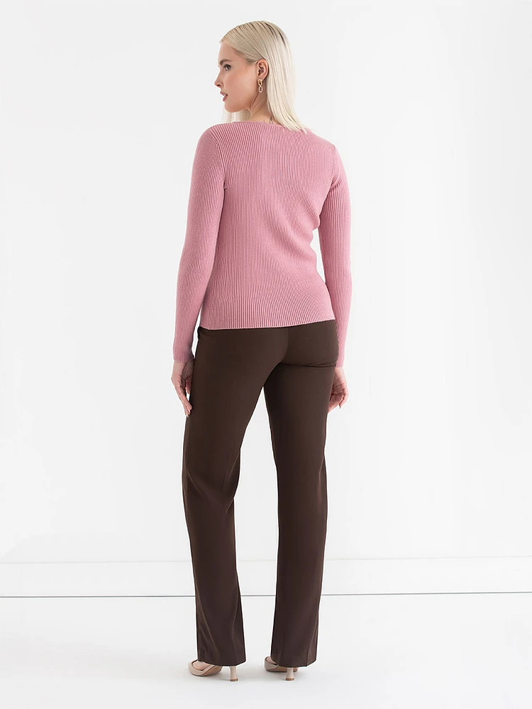 Ribbed Boat Neck Sweater