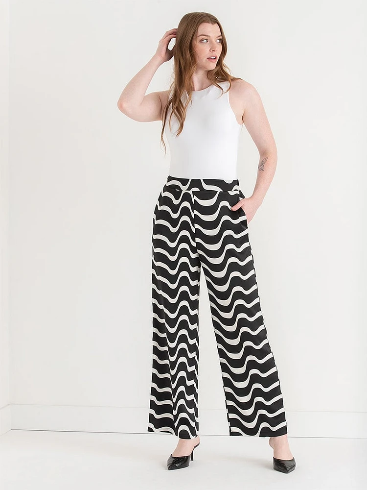 Printed Wide Leg Satin Pants