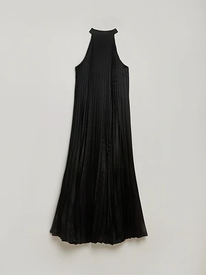 Backless Satin Halter Maxi Dress